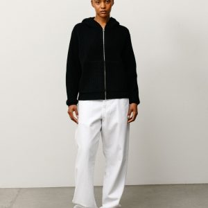 WAFFLE CASHMERE ZIP HOOD SWEATER