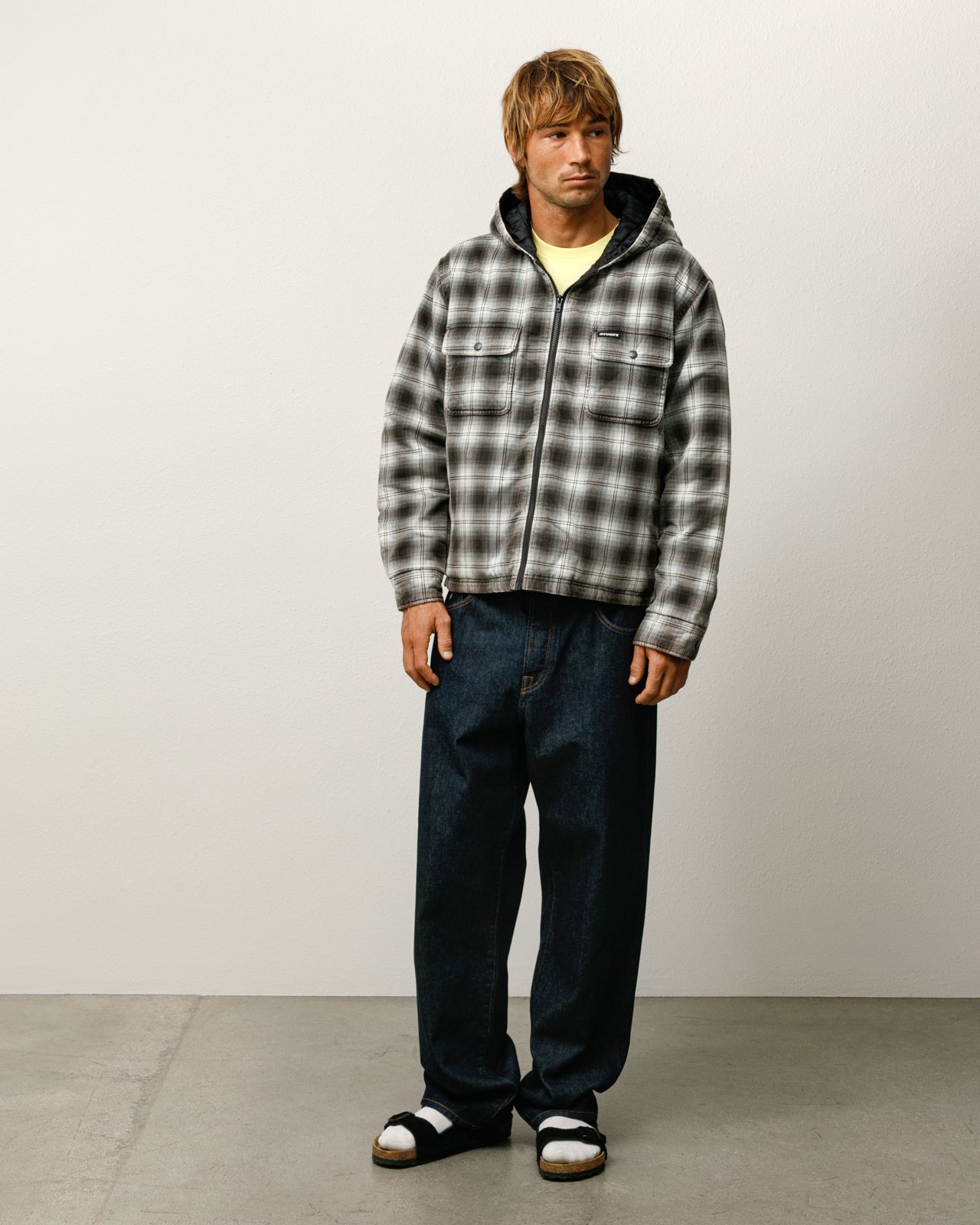 ZIP HOODED PLAID SHIRT